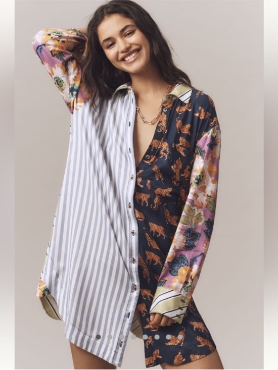 Maeve Dresses & Skirts - Anthropologie Maeve The Soren Long Sleeve Shirtdress-Mixed Print- Size XL